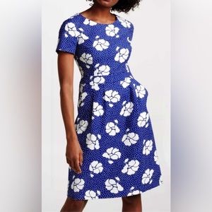Boden Sierra Primrose Floral Print Textured Dress Royal Blue 8, great condition